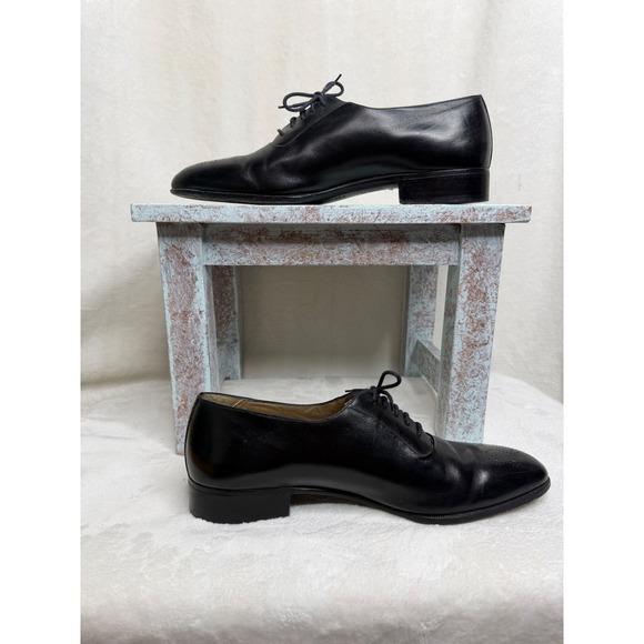 Bally Oxfords Mens 11 Black Leather Medallion Toe Lace Up Dress Shoes Italy